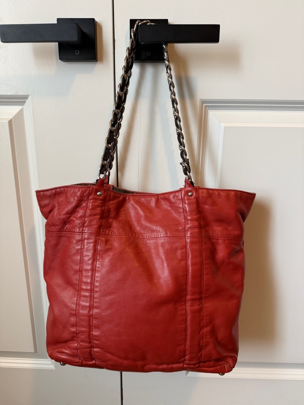 FURLA Red Leather Chain-Handle Tote Bag